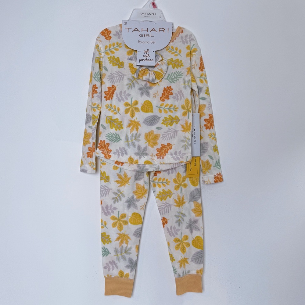TAHARI Kids Waffle Pajama Set, 2-Piece Long Sleeve Pajamas for Girls 2T